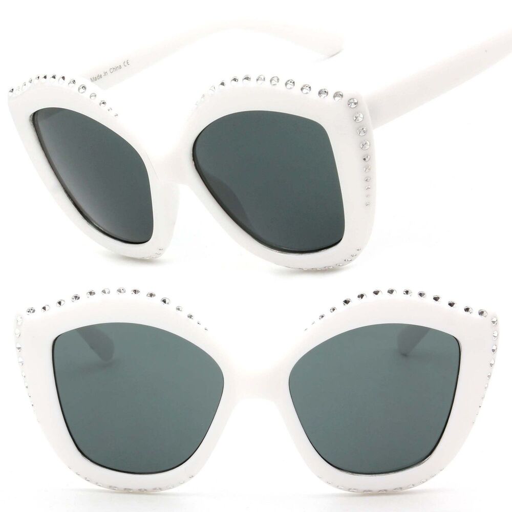 Womens Fancy Curved Cat Eye White Sunglasses